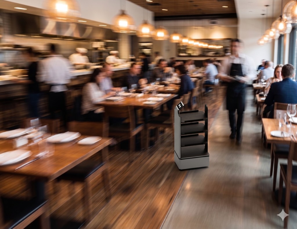 Service robot operating in a busy hospitality environment